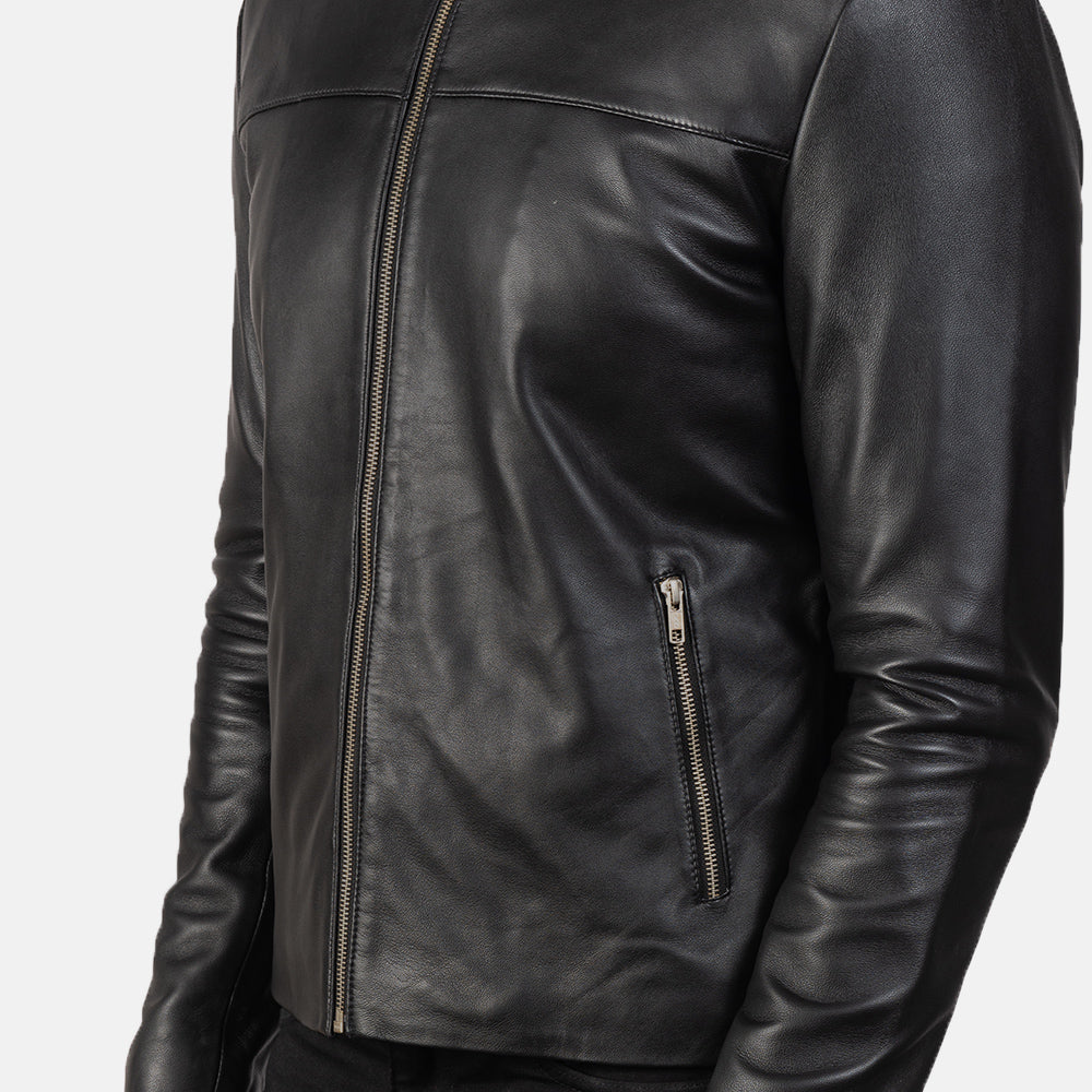 Adornica Black Leather Biker Jacket - men's jacket in black sheepskin leather, view 6