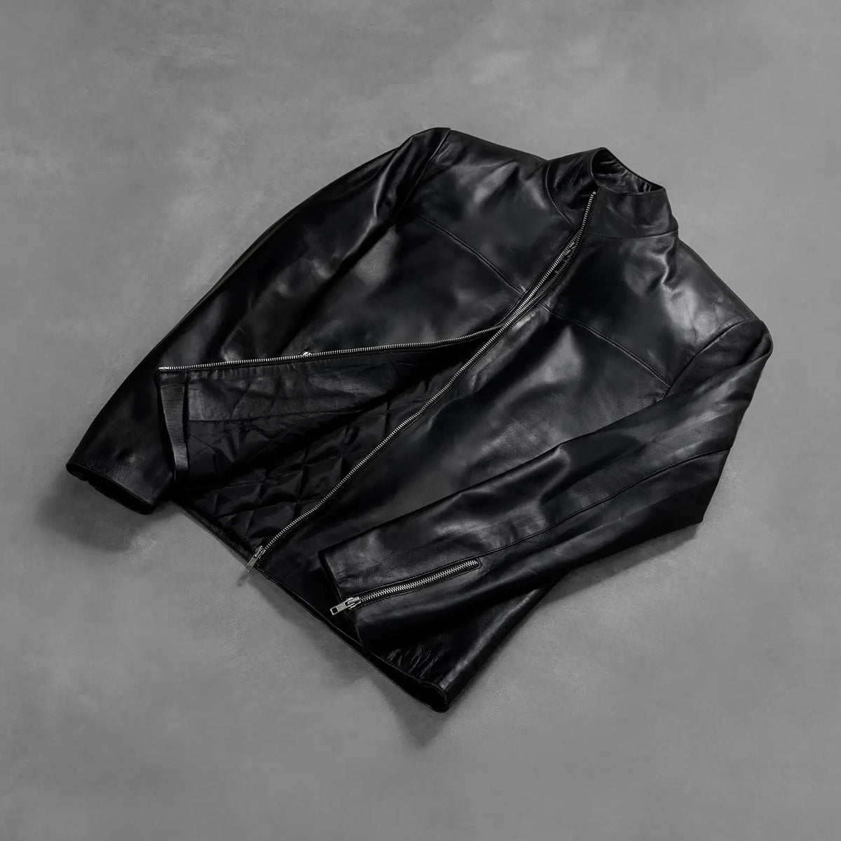 Adornica Black Leather Biker Jacket - men's jacket in black sheepskin leather, view 7