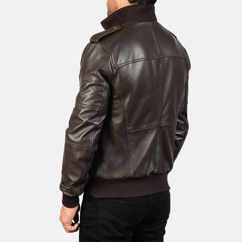 Agent Shadow Brown Leather Bomber Jacket - men's jacket in brown sheepskin leather, view 5