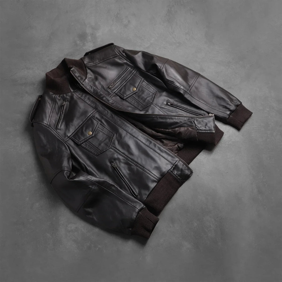 Agent Shadow Brown Leather Bomber Jacket - men's jacket in brown sheepskin leather, view 7