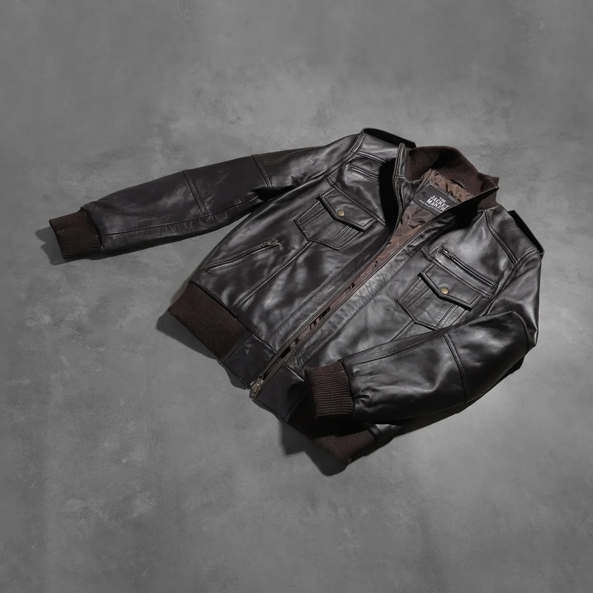 Agent Shadow Brown Leather Bomber Jacket - men's jacket in brown sheepskin leather, view 8