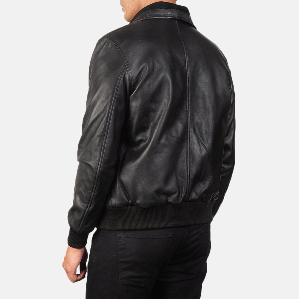 Air Rolf Black Leather Bomber Jacket - men's jacket in black sheepskin leather, view 5