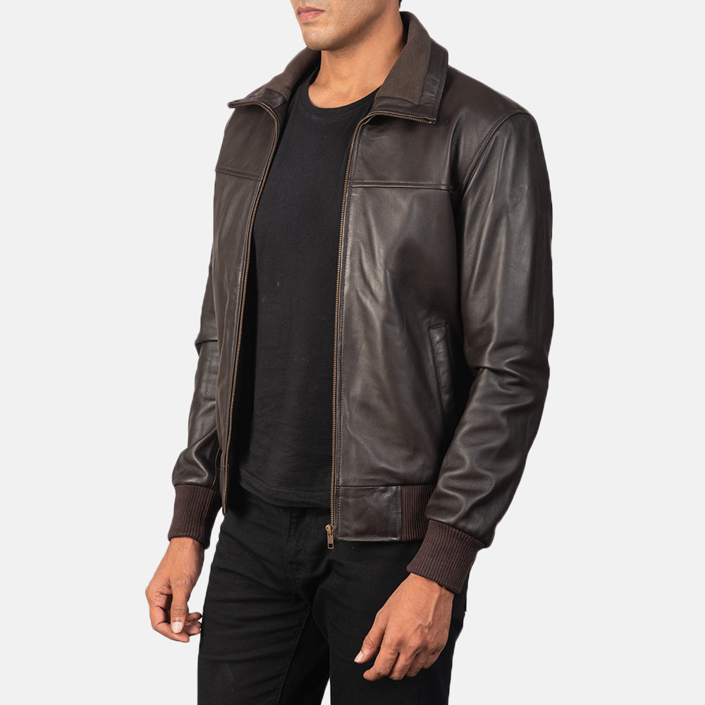 Air Rolf Brown Leather Bomber Jacket - men's jacket in brown sheepskin leather, view 2