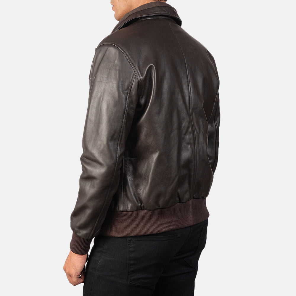 Air Rolf Brown Leather Bomber Jacket - men's jacket in brown sheepskin leather, view 5