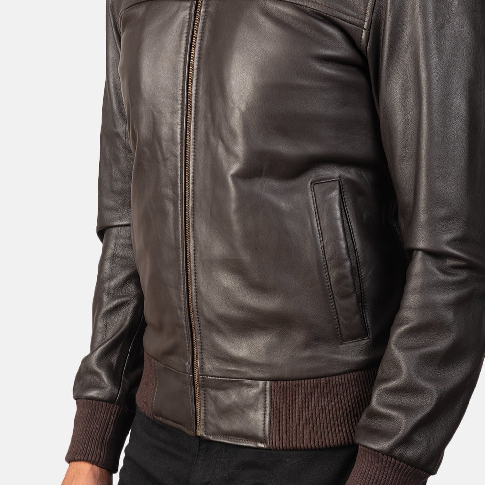 Air Rolf Brown Leather Bomber Jacket - men's jacket in brown sheepskin leather, view 6