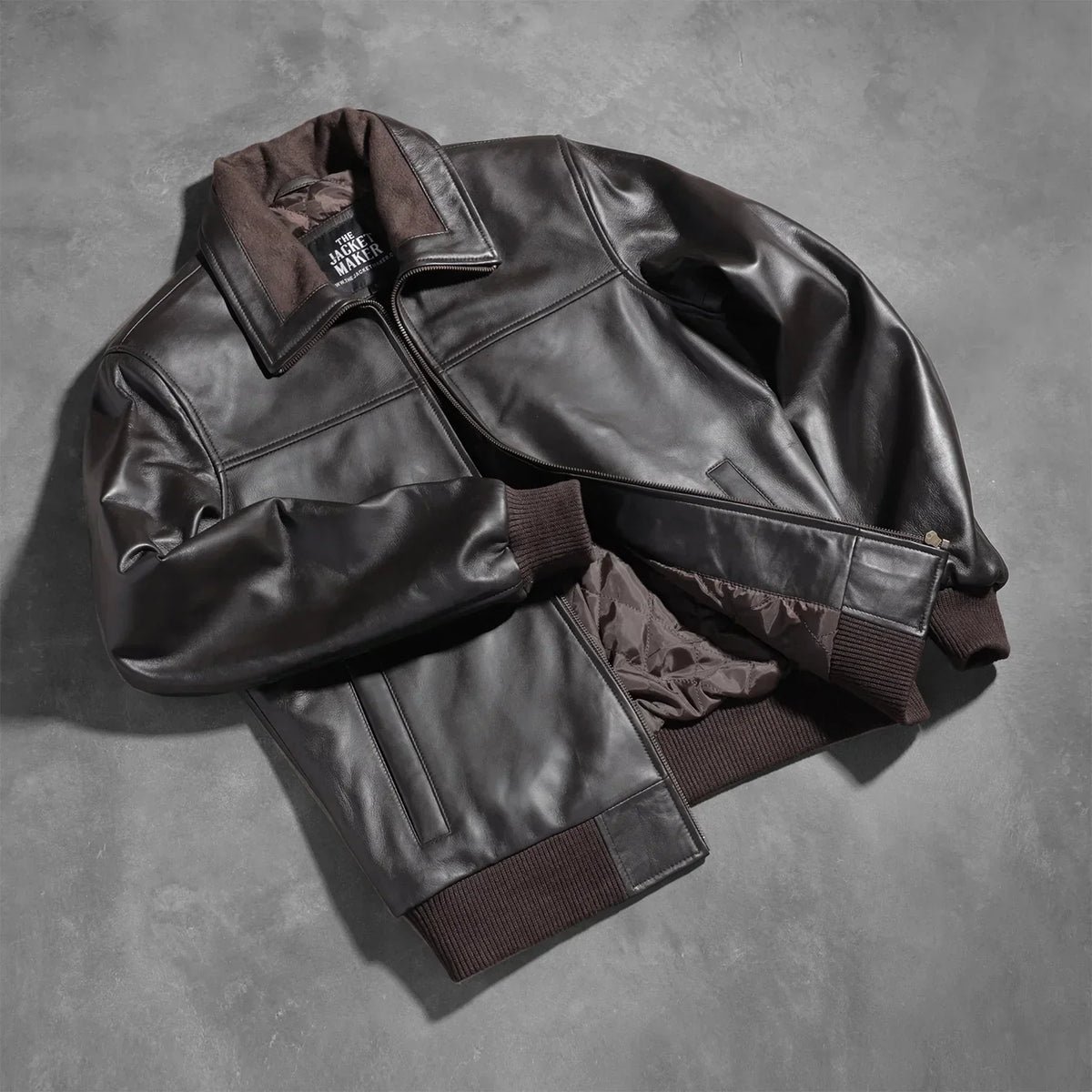 Air Rolf Brown Leather Bomber Jacket - men's jacket in brown sheepskin leather, view 8