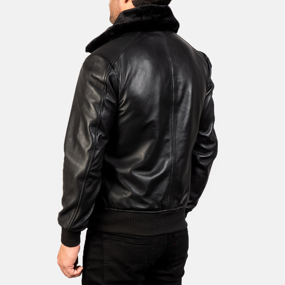 Airin G-1 Black Leather Bomber Jacket - men's jacket in black sheepskin leather, view 5
