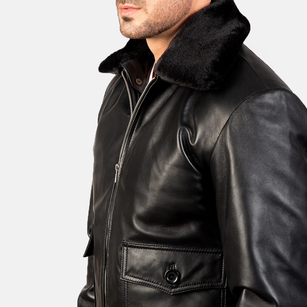 Airin G-1 Black Leather Bomber Jacket - men's jacket in black sheepskin leather, view 6