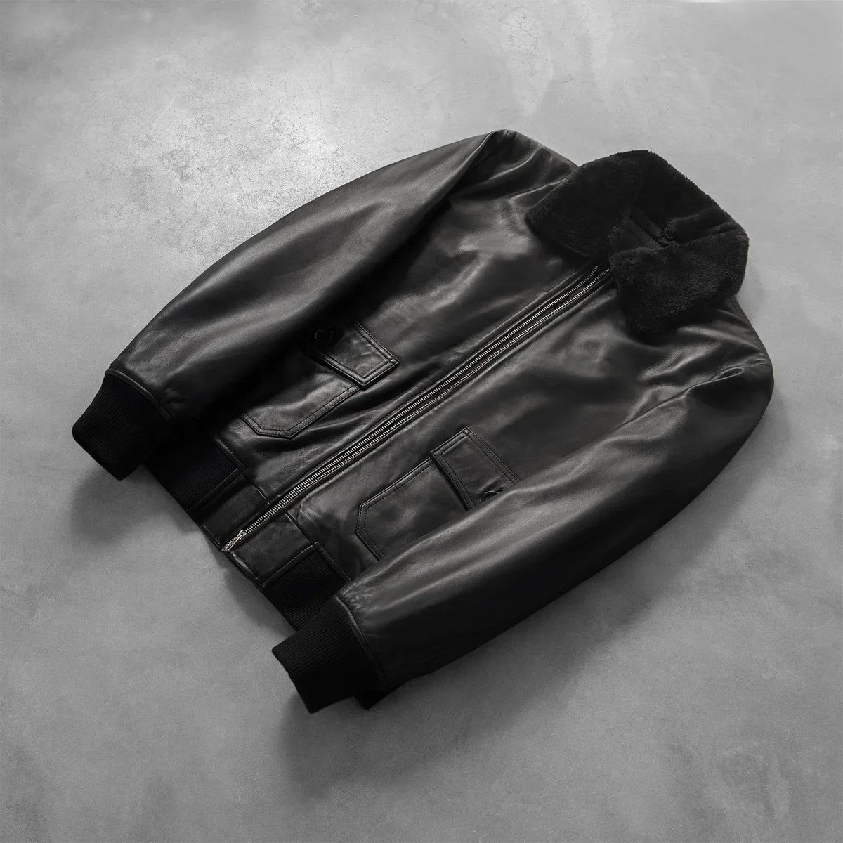Airin G-1 Black Leather Bomber Jacket - men's jacket in black sheepskin leather, view 7