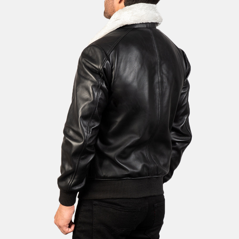Airin G-1 Black & White Leather Bomber Jacket - men's jacket in black & white sheepskin leather, view 5