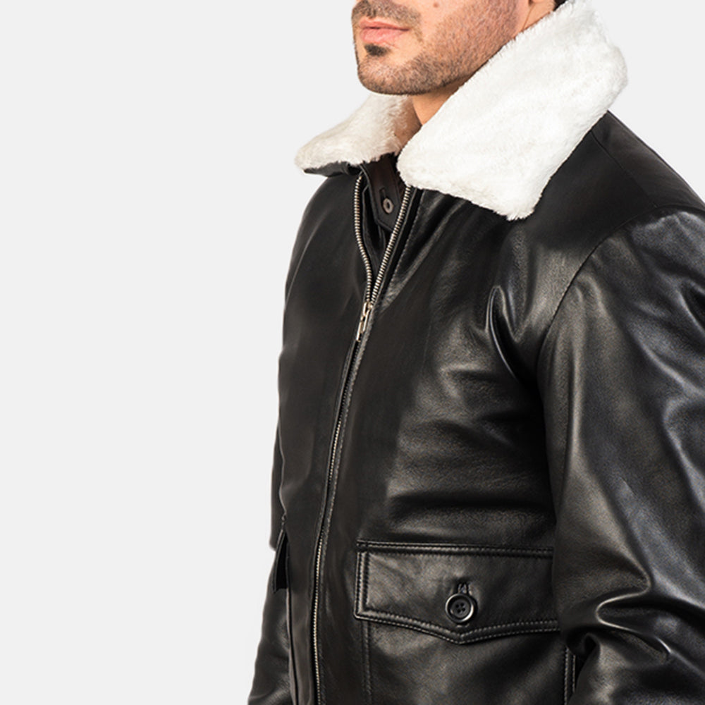 Airin G-1 Black & White Leather Bomber Jacket - men's jacket in black & white sheepskin leather, view 6