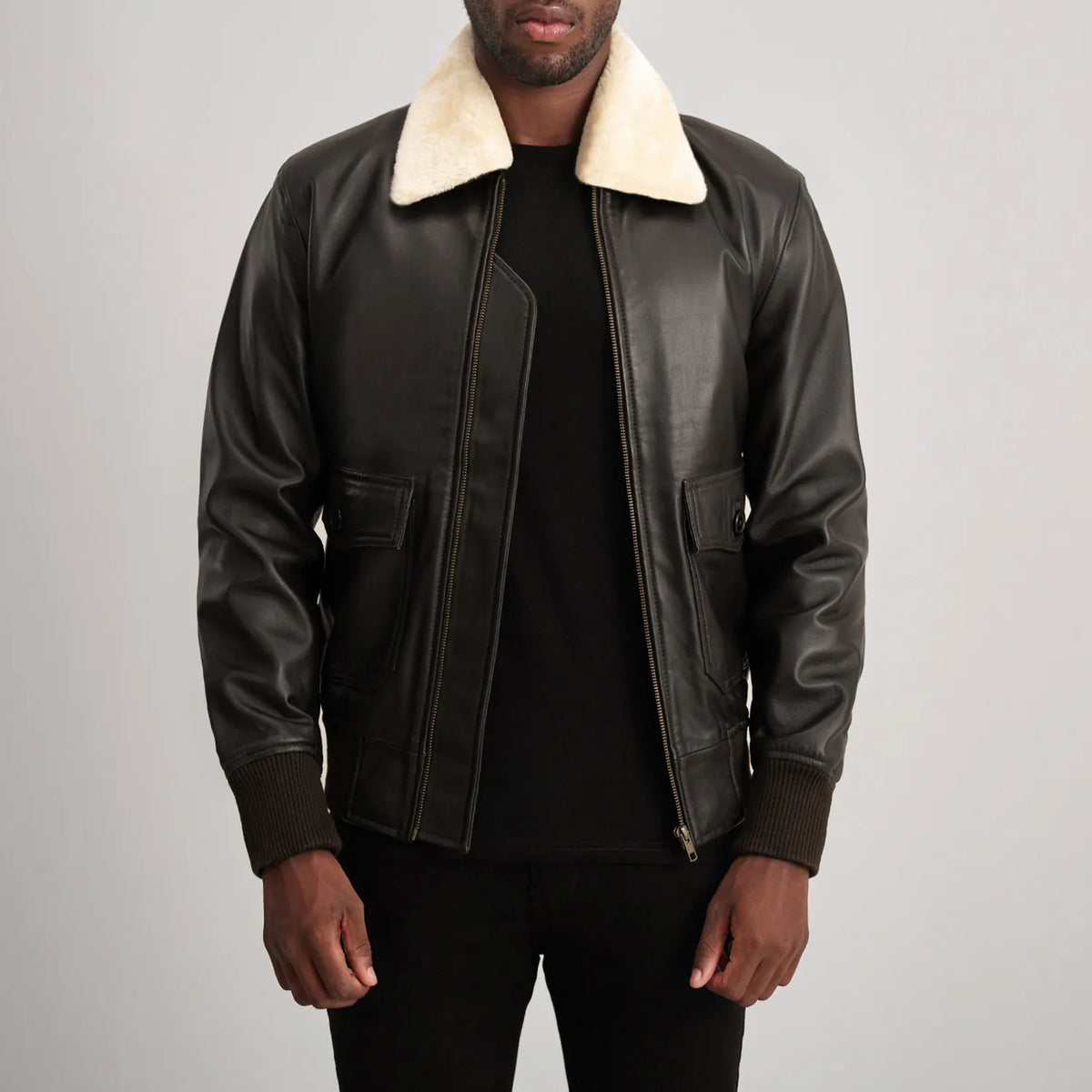 Airin G-1 Brown & Cream Leather Bomber Jacket - men's jacket in brown & cream sheepskin leather, view 1