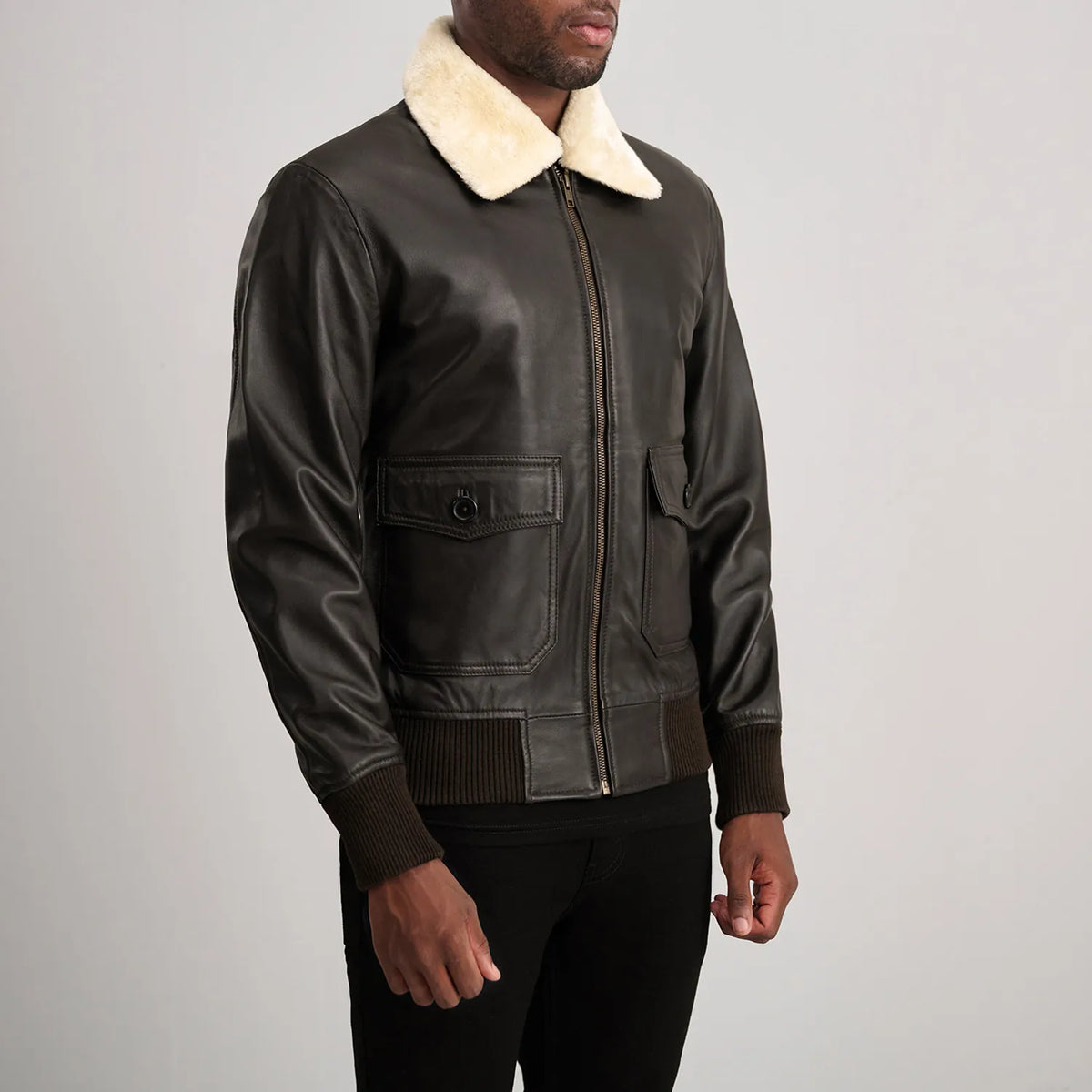 Airin G-1 Brown & Cream Leather Bomber Jacket - men's jacket in brown & cream sheepskin leather, view 2