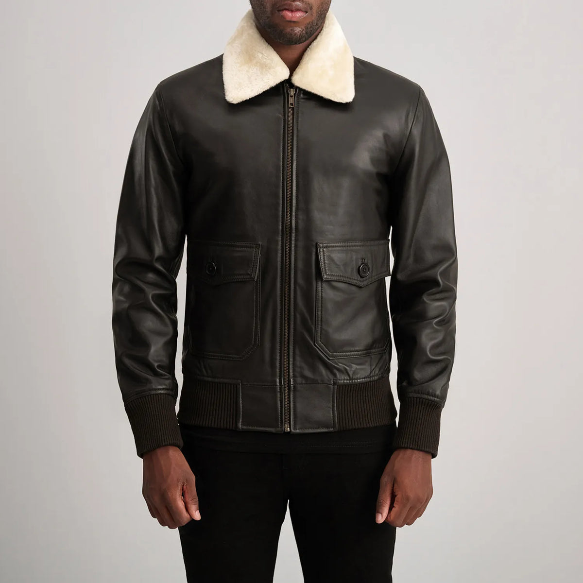 Airin G-1 Brown & Cream Leather Bomber Jacket - men's jacket in brown & cream sheepskin leather, view 4