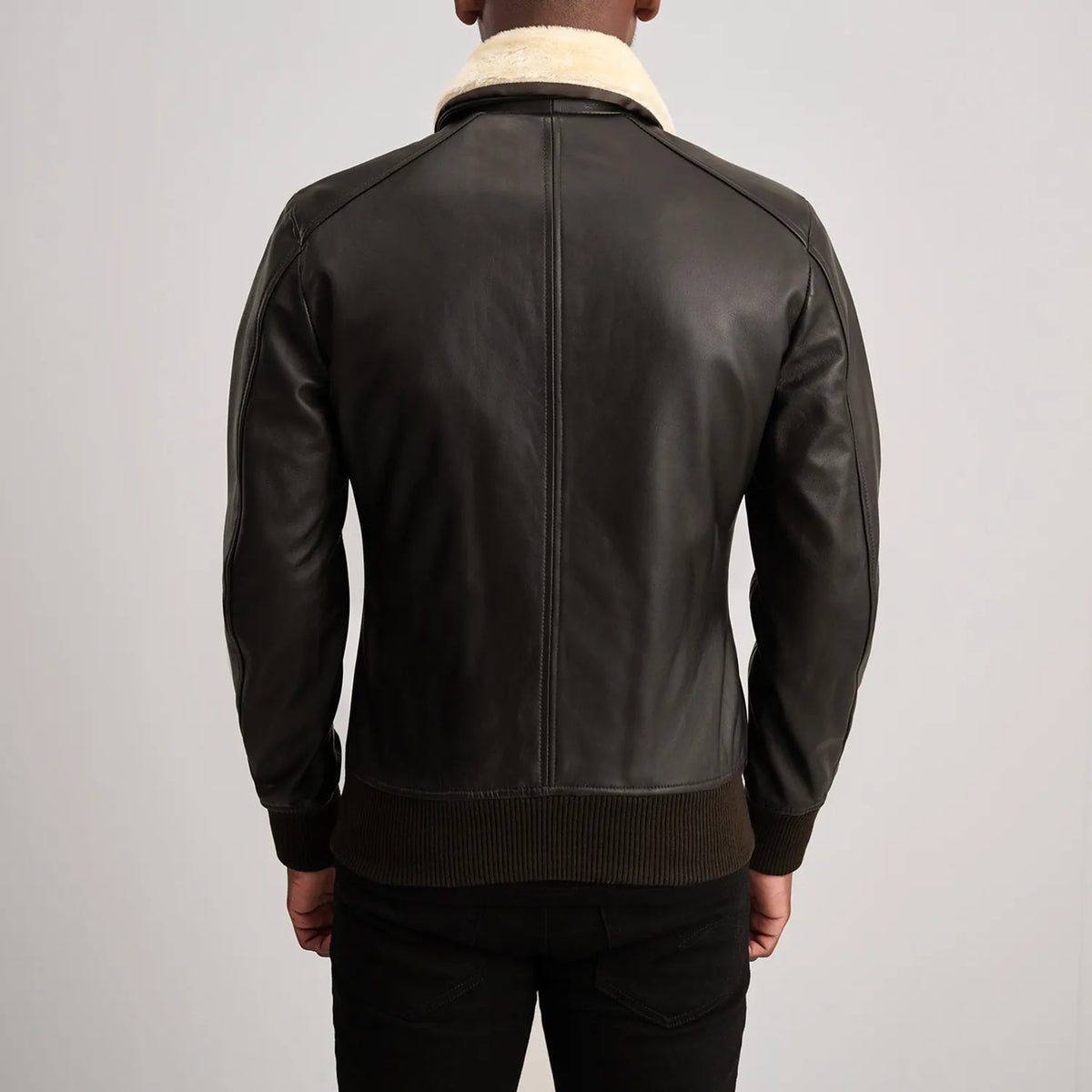 Airin G-1 Brown & Cream Leather Bomber Jacket - men's jacket in brown & cream sheepskin leather, view 5