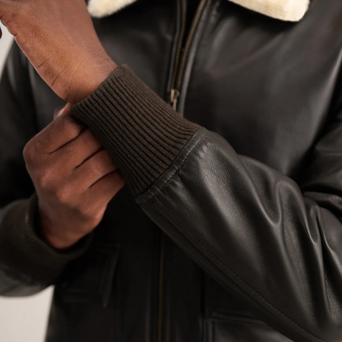 Airin G-1 Brown & Cream Leather Bomber Jacket - men's jacket in brown & cream sheepskin leather, view 6