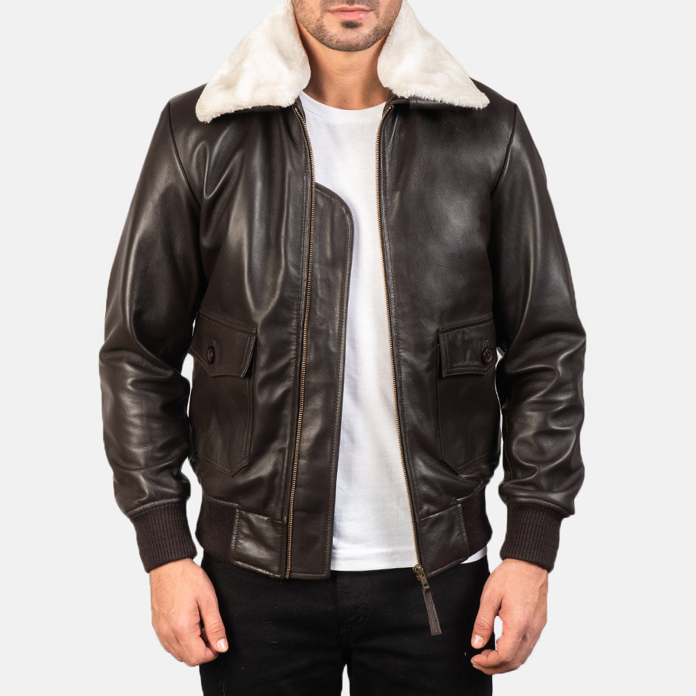 Airin G-1 Brown Leather Bomber Jacket - men's jacket in brown sheepskin leather, view 1