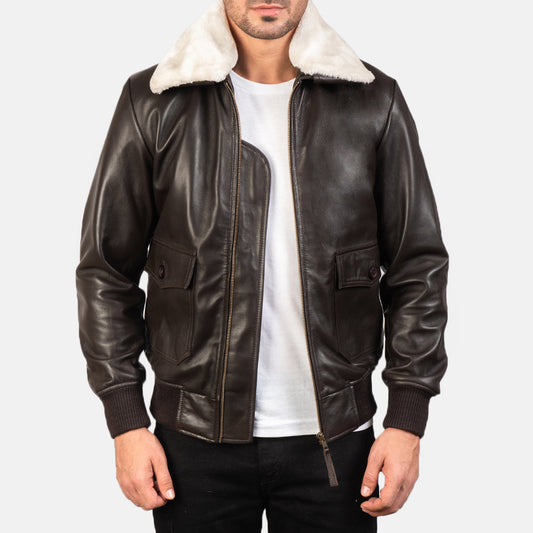 Airin G-1 Brown Leather Bomber Jacket - men's jacket in brown sheepskin leather, view 1