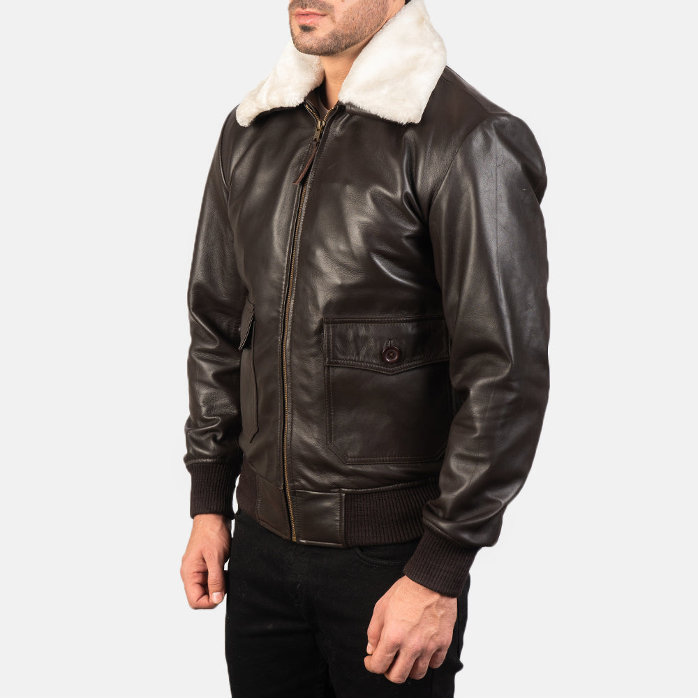 Airin G-1 Brown Leather Bomber Jacket - men's jacket in brown sheepskin leather, view 2