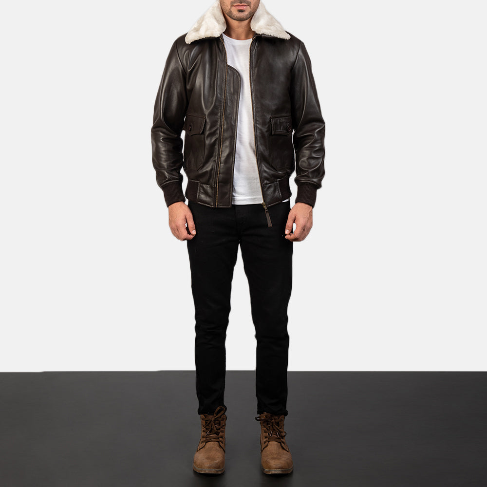 Airin G-1 Brown Leather Bomber Jacket - men's jacket in brown sheepskin leather, view 3