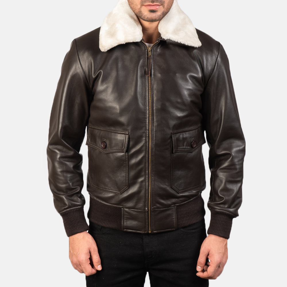 Airin G-1 Brown Leather Bomber Jacket - men's jacket in brown sheepskin leather, view 4