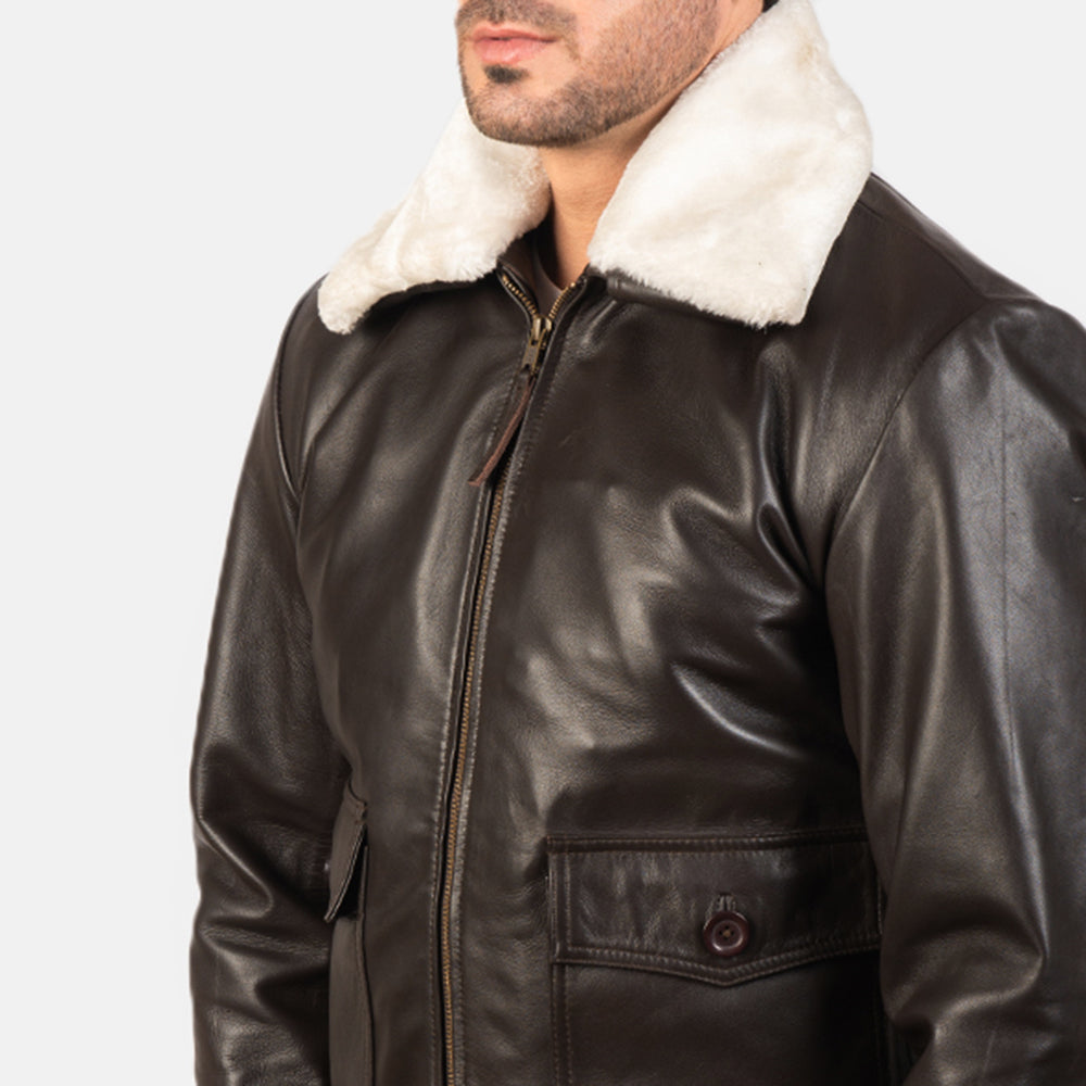 Airin G-1 Brown Leather Bomber Jacket - men's jacket in brown sheepskin leather, view 6