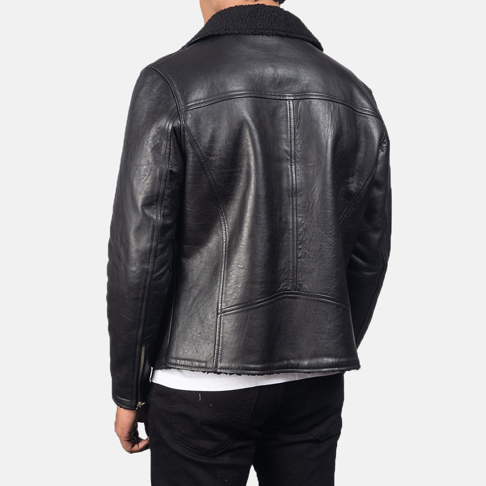 Alberto Shearling Black Leather Jacket - men's jacket in black sheepskin leather, view 5
