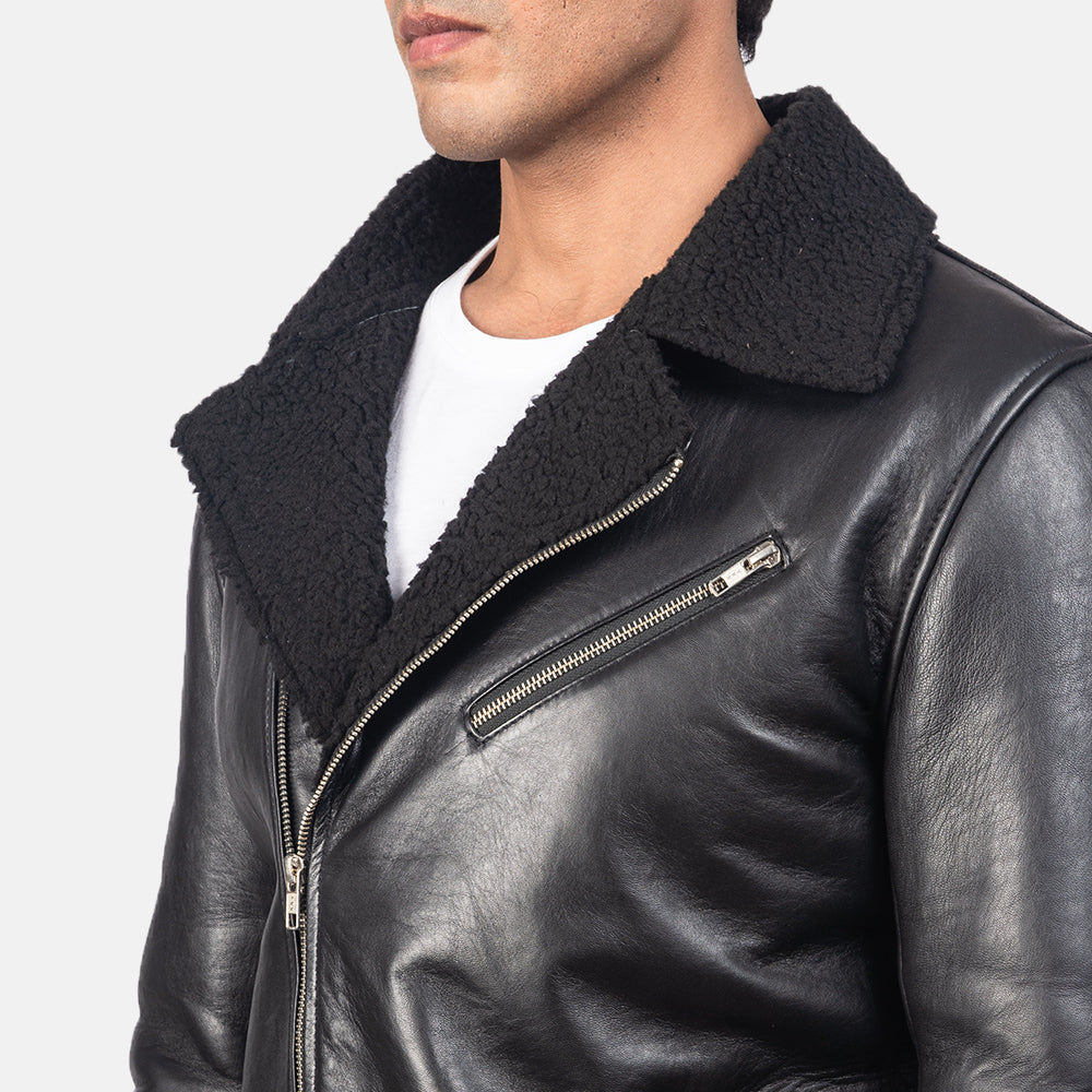 Alberto Shearling Black Leather Jacket - men's jacket in black sheepskin leather, view 6