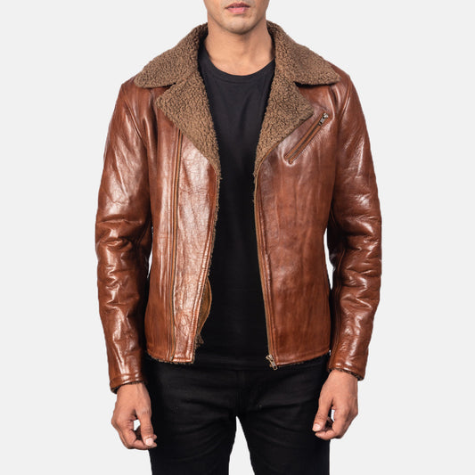 Alberto Shearling Brown Leather Jacket - men's jacket in brown sheepskin leather, view 1