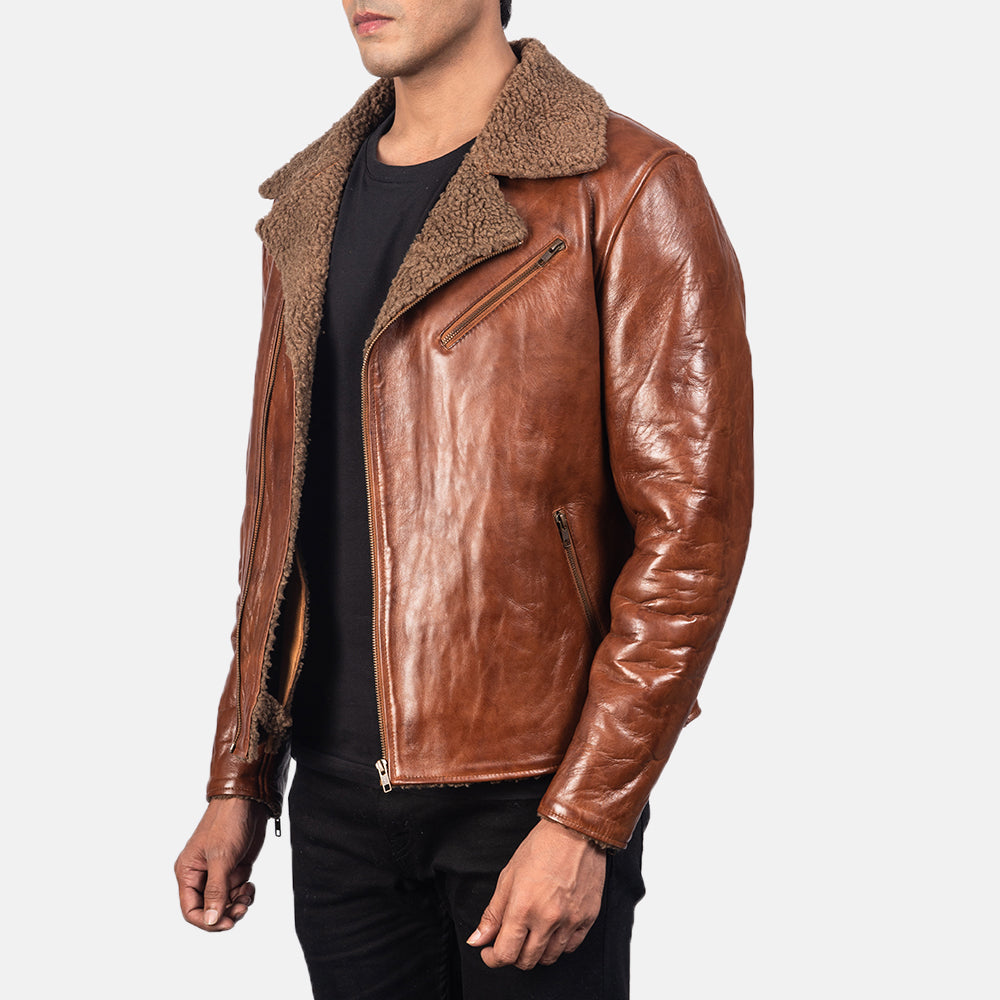 Alberto Shearling Brown Leather Jacket - men's jacket in brown sheepskin leather, view 2