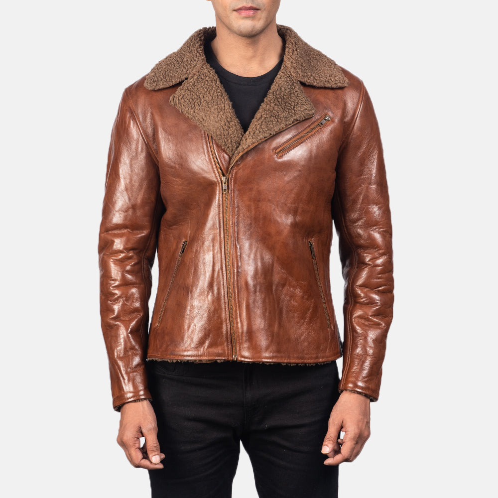 Alberto Shearling Brown Leather Jacket - men's jacket in brown sheepskin leather, view 3