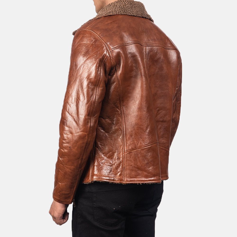 Alberto Shearling Brown Leather Jacket - men's jacket in brown sheepskin leather, view 5