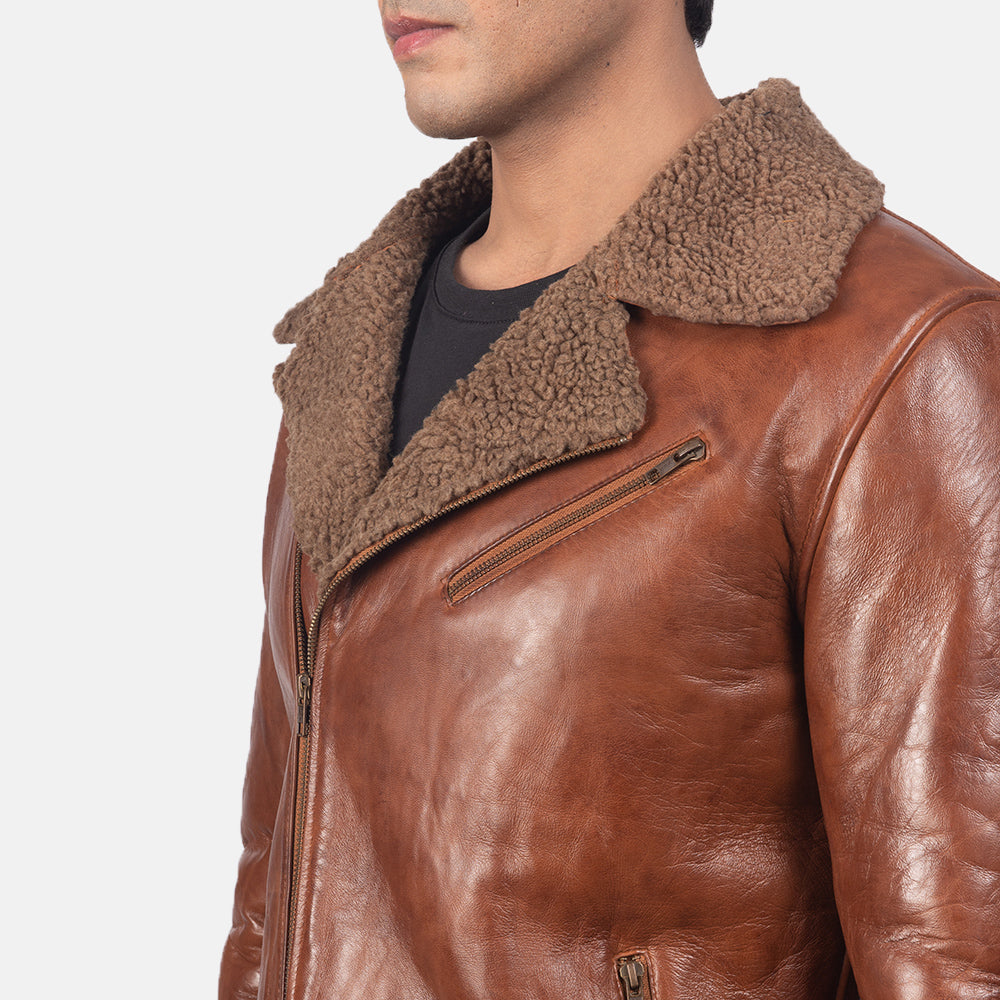 Alberto Shearling Brown Leather Jacket - men's jacket in brown sheepskin leather, view 6