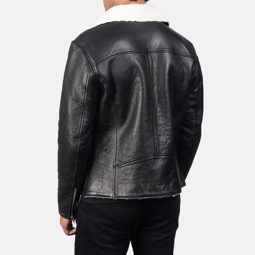 Alberto White Shearling Black Leather Jacket - men's jacket in black & white sheepskin leather, view 5