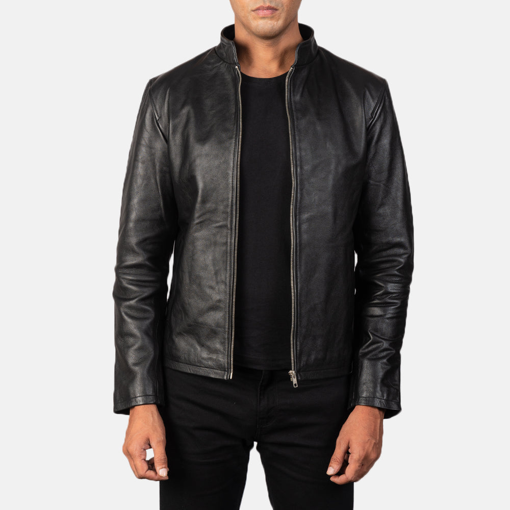 Alex Black Leather Biker Jacket - men's jacket in black cowhide leather, view 1