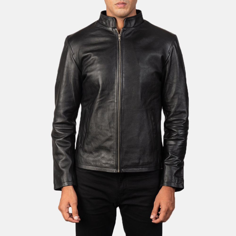 Alex Black Leather Biker Jacket - men's jacket in black cowhide leather, view 3