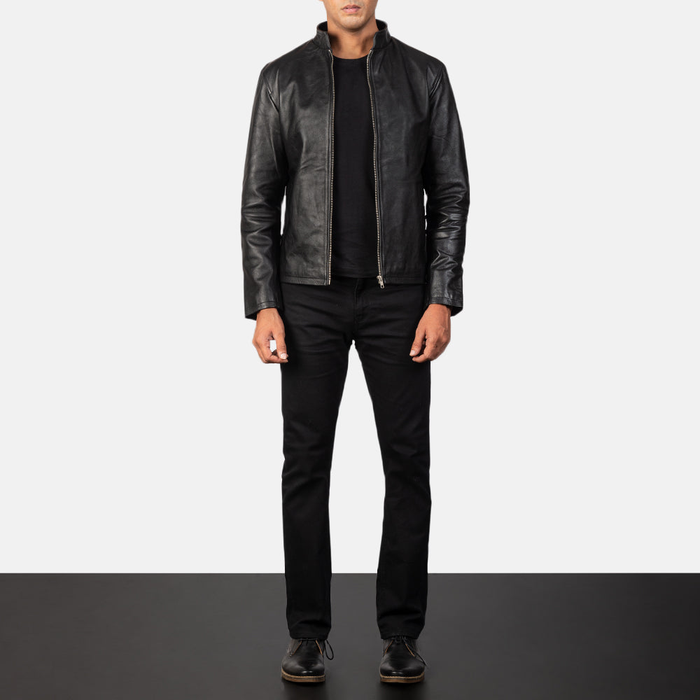 Alex Black Leather Biker Jacket - men's jacket in black cowhide leather, view 4