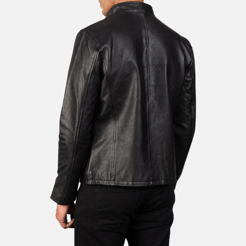 Alex Black Leather Biker Jacket - men's jacket in black cowhide leather, view 5