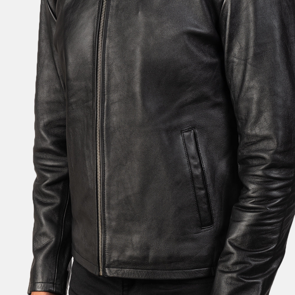 Alex Black Leather Biker Jacket - men's jacket in black cowhide leather, view 6
