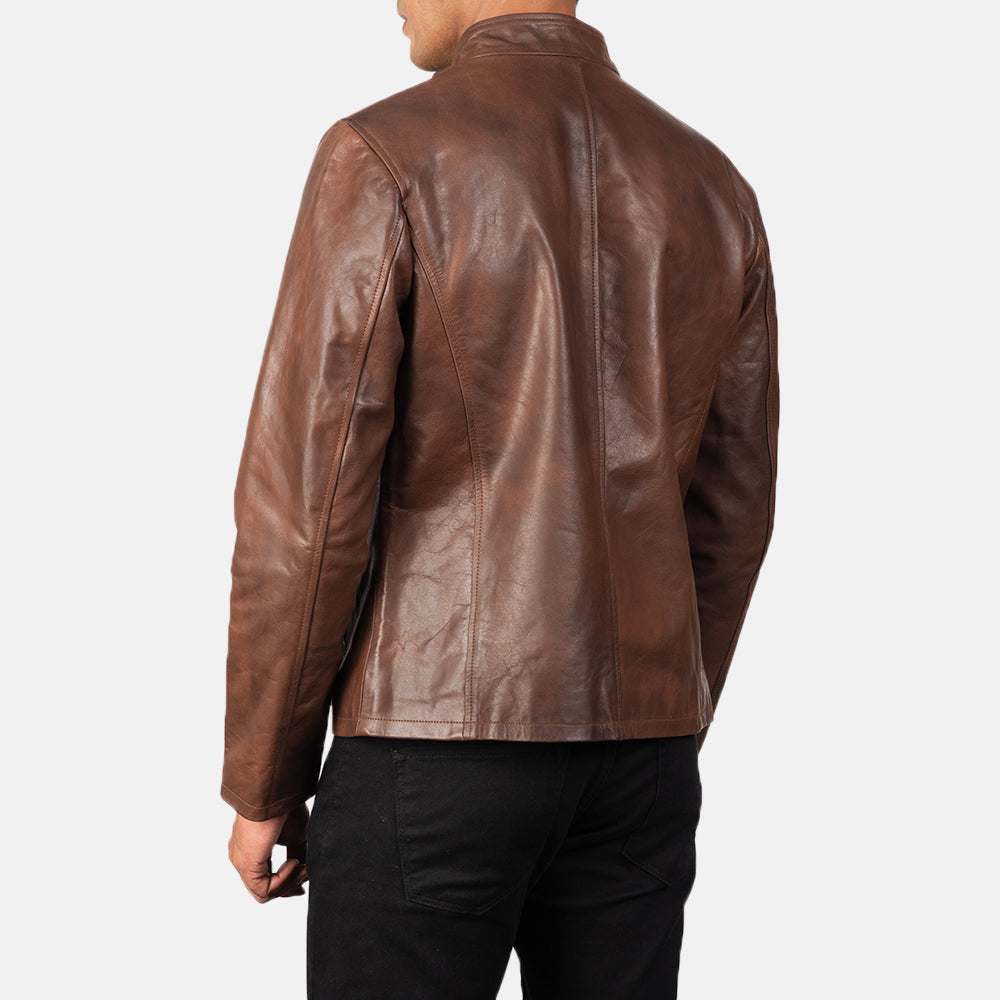 Alex Brown Leather Biker Jacket - men's jacket in brown cowhide leather, view 5