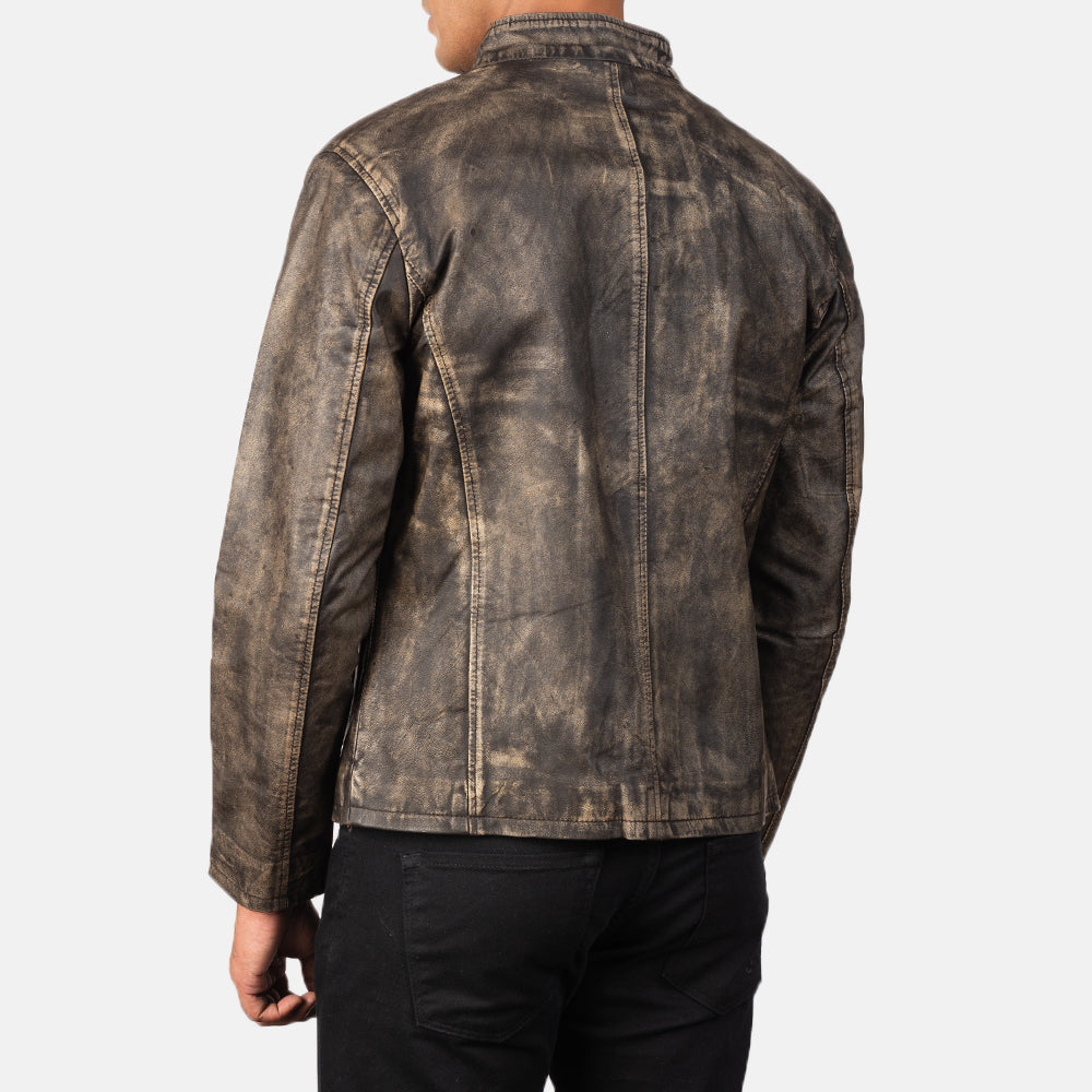 Alex Distressed Brown Leather Biker Jacket - men's jacket in brown cowhide leather, view 5
