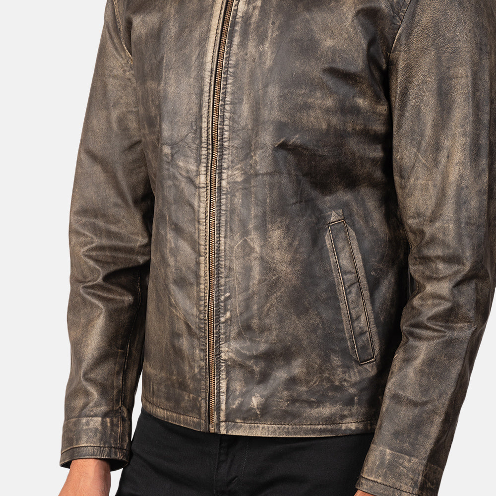 Alex Distressed Brown Leather Biker Jacket - men's jacket in brown cowhide leather, view 6