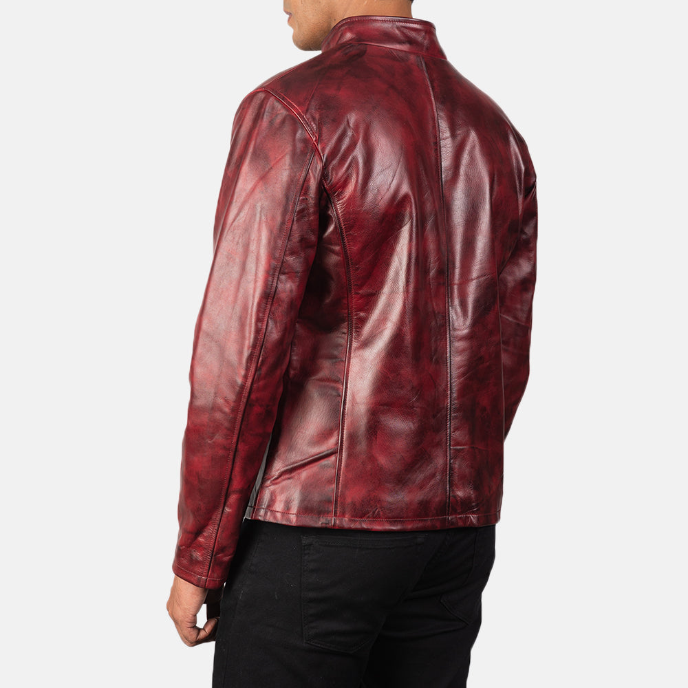 Alex Distressed Burgundy Leather Jacket - men's jacket in burgundy cowhide leather, view 5