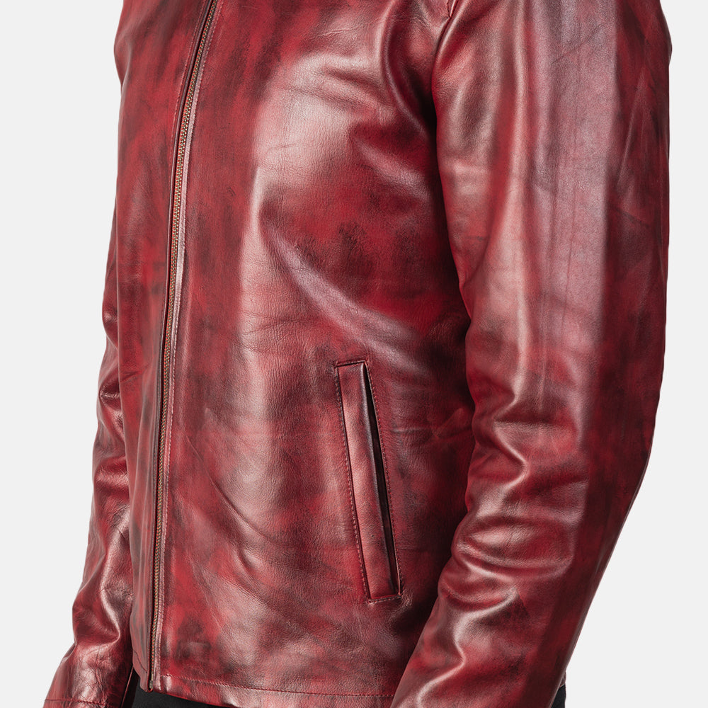 Alex Distressed Burgundy Leather Jacket - men's jacket in burgundy cowhide leather, view 6