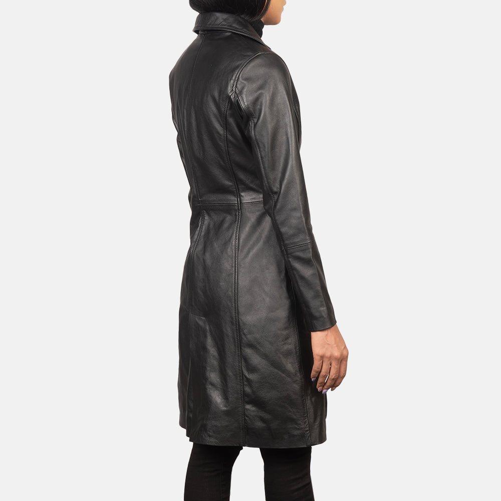 Brex Alexis Black Single Breasted Leather Coat - women's coat in black cowhide leather, view 5