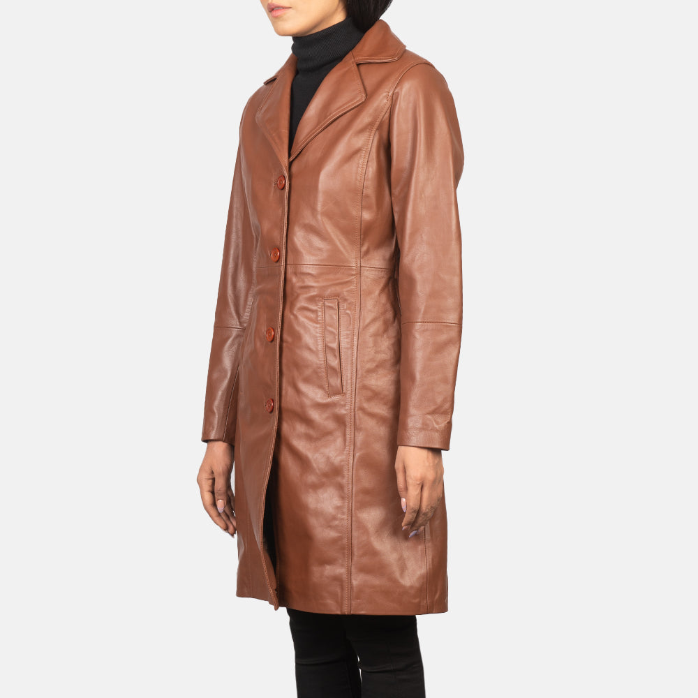 Alexis Brown Single Breasted Leather Coat - women's coat in brown cowhide leather, view 2
