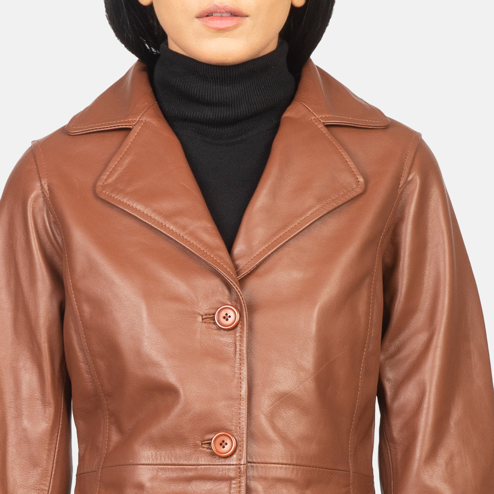 Alexis Brown Single Breasted Leather Coat - women's coat in brown cowhide leather, view 5
