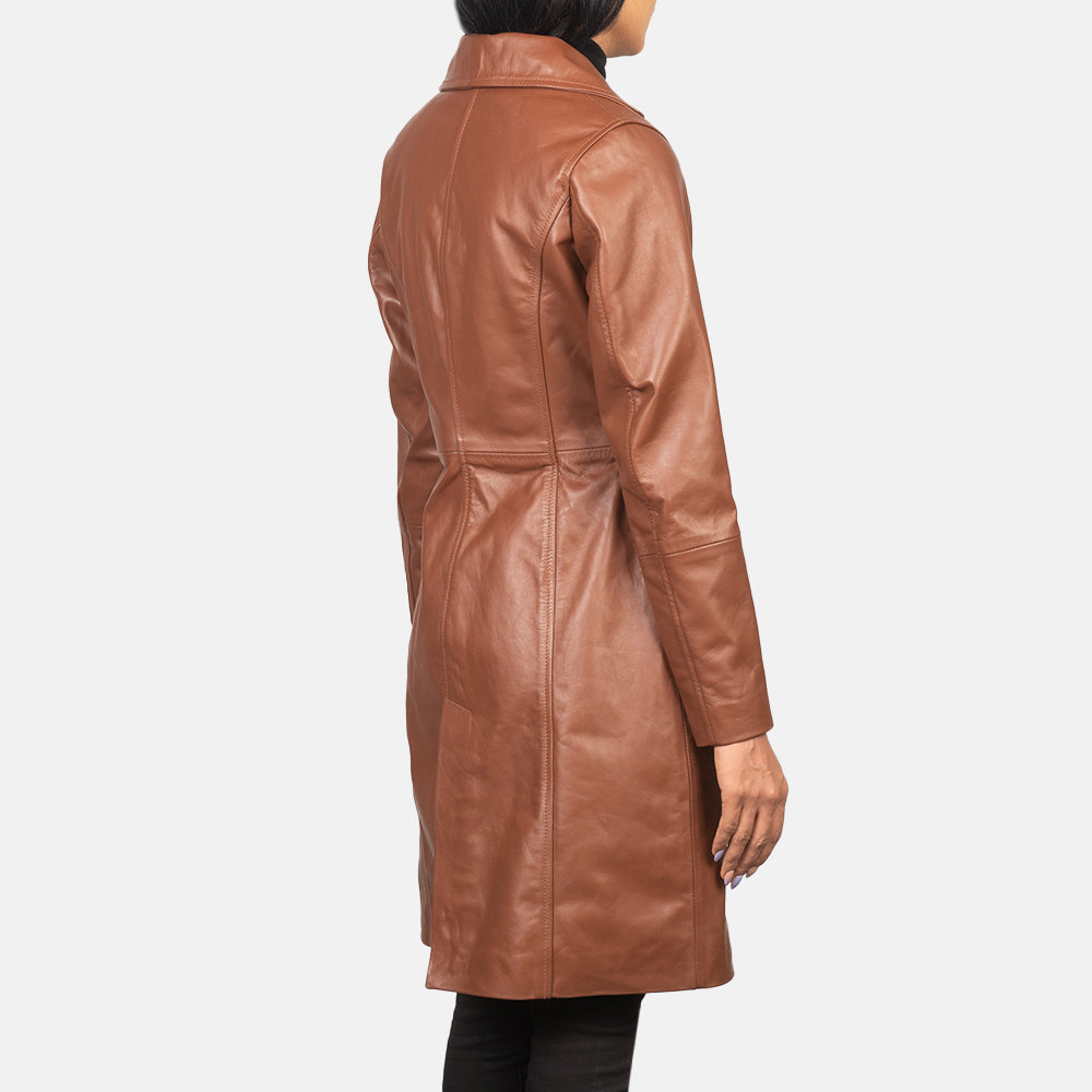 Alexis Brown Single Breasted Leather Coat - women's coat in brown cowhide leather, view 6