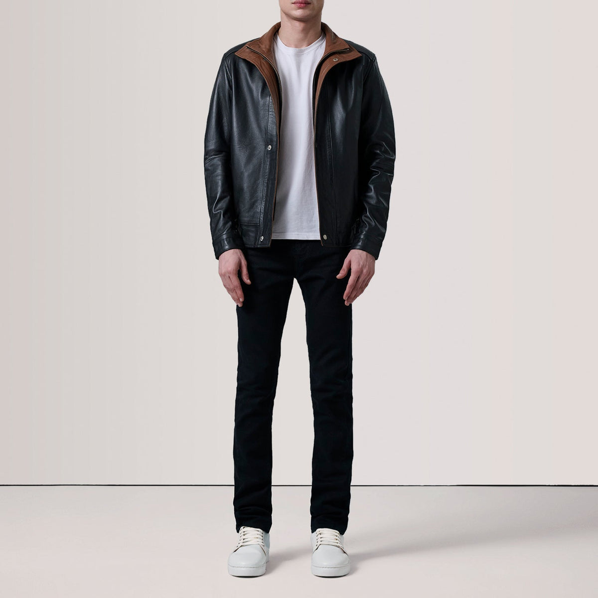 Alfred Black Leather Bomber Jacket - men's jacket in black premium leather, view 2
