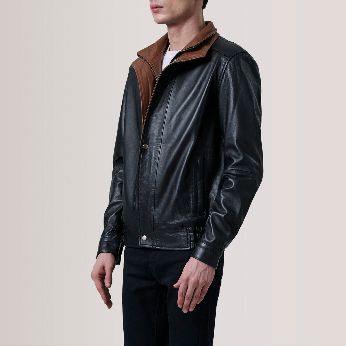 Alfred Black Leather Bomber Jacket - men's jacket in black premium leather, view 3